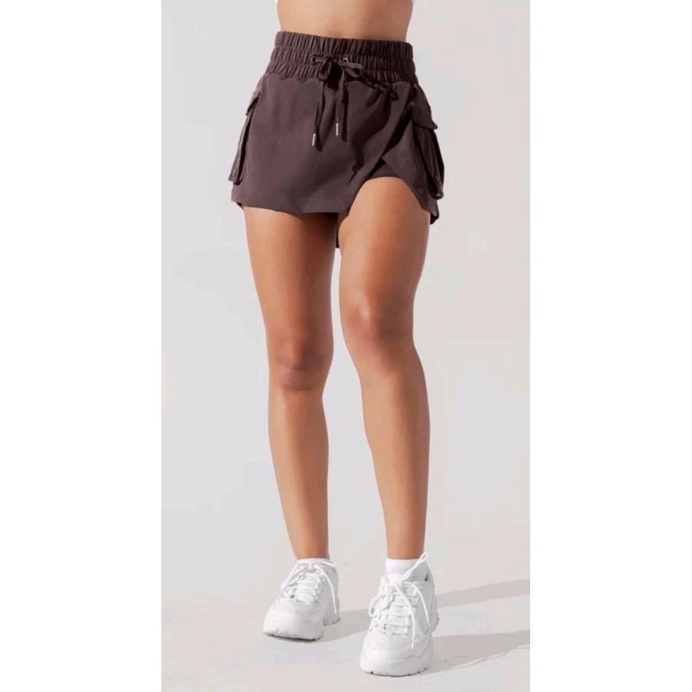 POPFLEX Hiking Superskort Front Slit Shorts Cargo Pockets Brown/Pecan Small